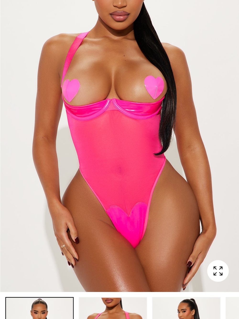 Fashion Nova Hot Pink Heart Accent Sheer Bodysuit